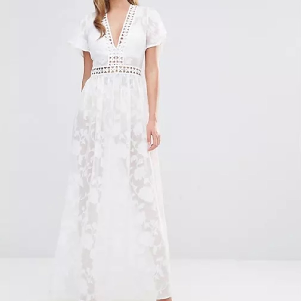 White sheer embossed/textured floral maxi/cover-up dress NWOT - by Dark Pink